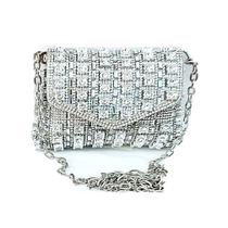 Bolsa Festa Clutch Mini Com Strass Na Cor Prata Com Alça