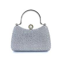 Bolsa Festa Clutch Moderna Com Detalhes Em Strass Prata