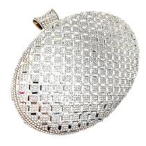 Bolsa Festa Clutch Oval Prateado Com Strass E Alça