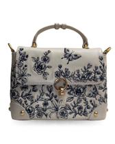 Bolsa Filomena Off White bordada Couro Legitimo metais dourado