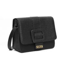 Bolsa Flap Feminina Alça Ajustável Fivela Ziper Croco Casual