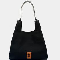 Bolsa Hobo de Lona Preta com Alça de Cadarço