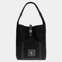 Bolsa Hobo de Lona Preto com Alça de Couro