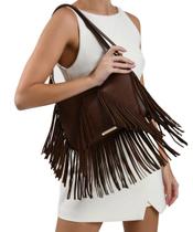 Bolsa Hobo Loucos E Santos Média Franjas Couro Cacau