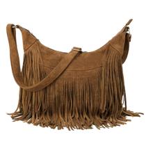 Bolsa Hobo Sunwel Fashion Fringe, camurça vegana, borla, marrom