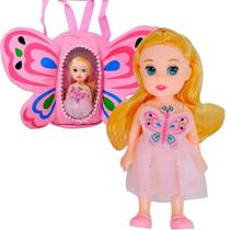 Bolsa Infantil com Boneca 15cm Borboleta Rosa Dm Toys
