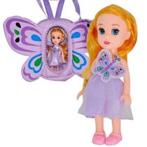 Bolsa Infantil com Boneca 15cm Borboleta Roxa Dm Toys