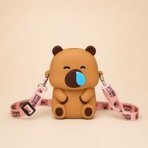 Bolsa Infantil De Silicone Capivara Cartoon com Alça Removível E Ajustável CapyBala Cor:Marrom Bolsa Infantil De Silicone Capivara Cartoon com Alça Removível E Ajustável CapyBala Cor:Marrom