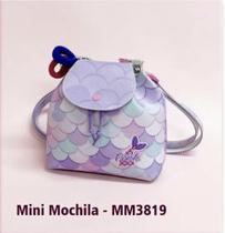 Bolsa Infantil Feminina material sintético Lilás Emborrachado com Escamas Estampa de Sereia