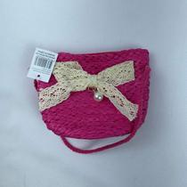 Bolsa Infantil Feminina Mini Bag Em Palha Sintética Transversal De Ombro Com Lacinho