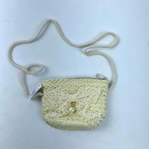 Bolsa Infantil Feminina Mini Bag Em Palha Sintética Transversal De Ombro Com Lacinho marfim