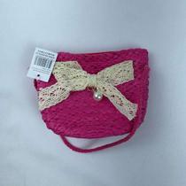 Bolsa Infantil Feminina Mini Bag Em Palha Sintética Transversal De Ombro Com Lacinho pink
