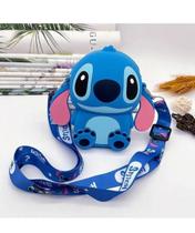 Bolsa Infantil Menina Silicone com Alça Ajustável Mini Bolsinha Lilo Stitch Angel com Zíper Carteira Porta Moedas Treco