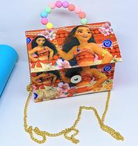 Bolsa Infantil Mini Bag Alça Corrente Dourado Princesa Moana o Filme Bolsinha de Mão Pérola para Passeio Lançamento