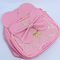Bolsa Infantil mini Mochila de Costa ziper com Bolso Orelha da Minnie Mouse com Laço Brilho Metalizada Tendência moda Bolsa Infantil mini Mochila de Costa ziper com Bolso Orelha da Minnie Mouse com Laço Brilho Metalizada Tendência moda