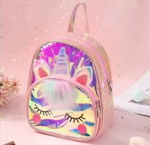 Bolsa Infantil Pequena Personagem Unicórnio Pony Mochila de costa Alça ajustável com Ziper Menina material sintético metalizada