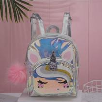 Bolsa infantil transparente com patch de arco-íris