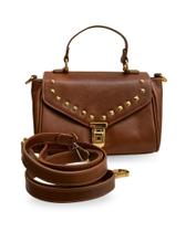 Bolsa Irma Couro Legitimo detalhes em tachinhas Metais Dourado acompanha lenço