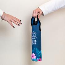 Bolsa Isotérmica para Vinho Floral Azul com Alça Segura