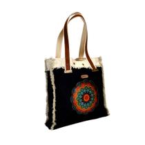Bolsa Jeans Borda desfiada Aplique Mandala