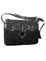 Bolsa Juma Couro Legitimo e couro com pelo Country Western preta Couro croco Ze Filo
