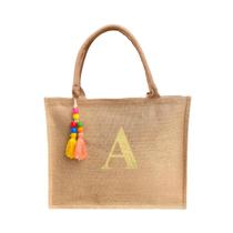 Bolsa Juta Personalizada Letra Dourada Inicial Praia - Bogu By Siss