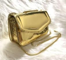 Bolsa Lancamento Mini Bag De Festa Metalizada Espelhada Porta Celular Porta Moeda Com Corrente