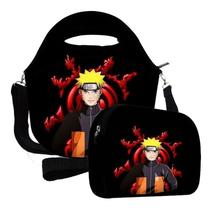 Bolsa Lancheira Térmica Feminina Neoprene Kit Com Necessaire Frasqueira Naruto Uzumaki