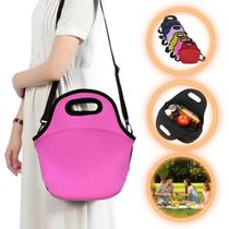 Bolsa Lancheira Térmica Neoprene Adulto Infantil Cor Rosa