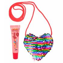 Bolsa Lantejoulas Coração Com Gloss Labial Infantil Candy Gloss Vegano