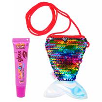 Bolsa Lantejoulas Sereia Com Gloss Labial Infantil Candy Gloss Uva