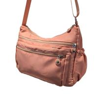 Bolsa Lateral Transversal Lisa Casual 3 Compartimentos Cor:Rosa