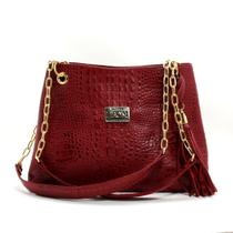 Bolsa Luxo Couro Legitimo Croco Vermelho Alça Corrente Lirom