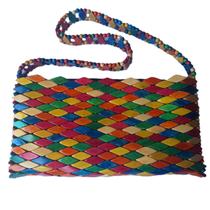 Bolsa Madeira Colorida Retangular Alça de Ombro Curta 29cm