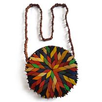 Bolsa Madeira Redonda Porta-Celular Colorida Alça Marrom