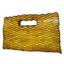 Bolsa Madeira Retangular Amarela Alça Embutida Grande 36cm