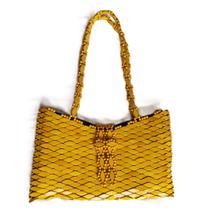 Bolsa Madeira Retangular Corte V Amarela com Fecho 32cm