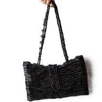 Bolsa Madeira Retangular Corte V Preta com Fecho 33cm