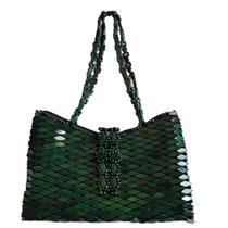 Bolsa Madeira Retangular Corte V Verde com Fecho 32cm