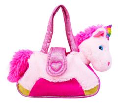 Bolsa Mão Unicórnio Rosa 12x21cm -pelúcia