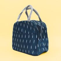 Bolsa Marmita Lancheira Termica Estampada Trabalho Faculdade Azul Com Folhas Brancas Bolsa Marmita Lancheira Termica Estampada Trabalho Faculdade Azul Com Folhas Brancas