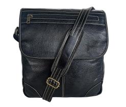 Bolsa Masculina Carteiro Tiracolo De Couro Legítimo Preto