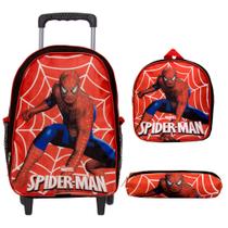 Bolsa Masculina Escola Rodinha Homem Aranha Lancheira Estojo