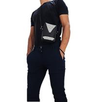 Bolsa Masculina Shoulder Bag Transversal com Strass Prata