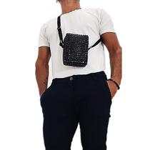 Bolsa Masculina Shoulder Bag Transversal com Strass Preto