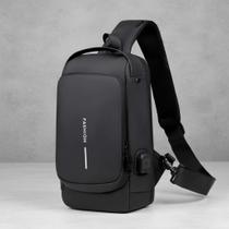 Bolsa Masculina Transversal Cadeado Ombro Impermeável Tecido Liso Antifurto Bolsa De Peito c USB Bolsa Masculina Transversal Cadeado Ombro Impermeável Tecido Liso Antifurto Bolsa De Peito c USB