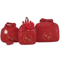 Bolsa maternidade 3 peças borboleta vermelho