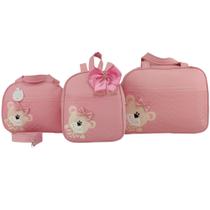 Bolsa maternidade 3 peças urso rosa