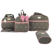 Bolsa maternidade 5 peças estrela cinza c/ rosa Bolsa maternidade 5 peças estrela cinza c/ rosa