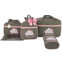 Bolsa maternidade 5 peças nuvem cinza c/ rosa Bolsa maternidade 5 peças nuvem cinza c/ rosa